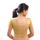 Designer Gold Non-Padded Stretchable Short Sleeves Saree Blouse Crop Top (A-11-Gold)