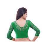 Designer Green Non-Padded Lycra Stretchable Elbow Sleeves Saree Blouse Crop Top (A-12-Green)