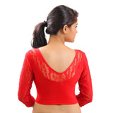 Designer Red Non-Padded Lycra Stretchable Elbow Sleeves Saree Blouse Crop Top (A-12-Red)