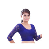 Designer Royal-Blue Non-Padded Lycra Stretchable Elbow Sleeves Saree Blouse Crop Top (A-12-Royal-Blue)