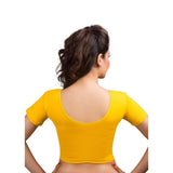 Designer Dark-Yellow Non-Padded Cotton Lycra Stretchable Short Sleeves Saree Blouse Crop Top (A-14-Dark-Yellow)