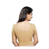 Designer Indian Gold Cotton Lycra Non-Padded Stretchable Half Sleeves Saree Blouse Crop Top (A-14)