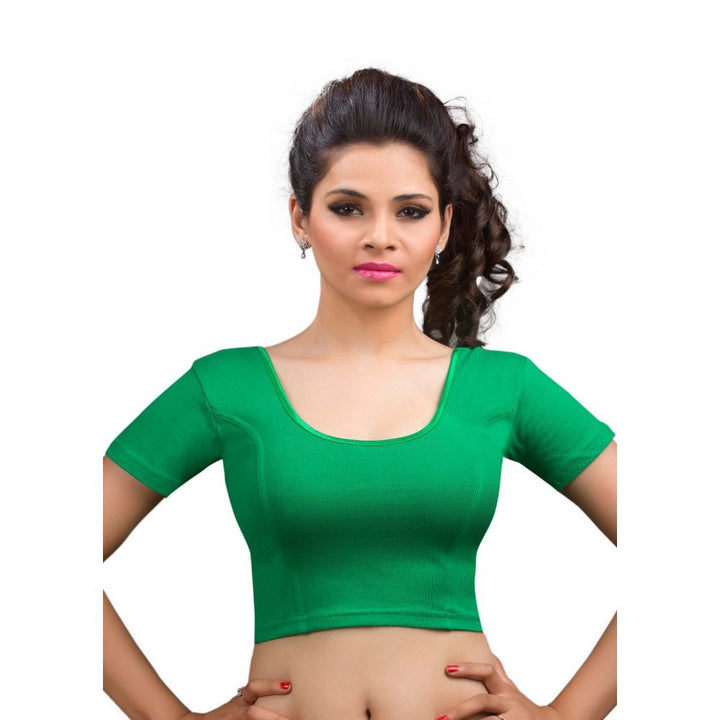 Designer Green Non-Padded Cotton Lycra Stretchable Short Sleeves Saree –  Saris and Things