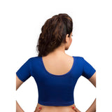 Designer Royal-Blue Non-Padded Cotton Lycra Stretchable Short Sleeves Saree Blouse Crop Top (A-14-Royal-Blue)