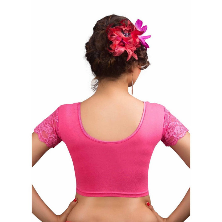 Designer Light-Pink Non-Padded Cotton Lycra Stretchable Netted Short Sleeves Saree Blouse Crop Top (A-15-Light-Pink)