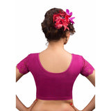 Designer Indian Magenta Cotton Lycra Non-Padded Stretchable Half Sleeves Saree Blouse Crop Top (A-15)