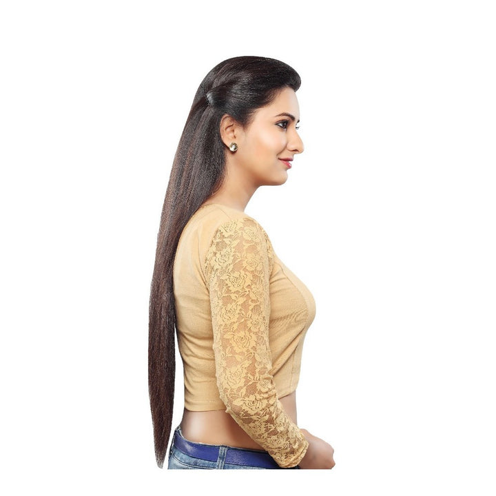 Designer Indian Gold Cotton Lycra Non-Padded Stretchable Full Sleeves Saree Blouse Crop Top (A-16)