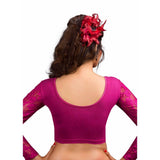 Designer Indian Magenta Cotton Lycra Non-Padded Stretchable Full Sleeves Saree Blouse Crop Top (A-16)