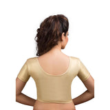 Designer Indian Gold Shimmer Non-Padded Stretchable Half Sleeves Saree Blouse Crop Top (A-17)