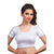 Designer Silver Shimmer Non-Padded Stretchable Short Sleeves Saree Blouse Crop Top (A-17-Silver)