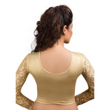 Designer Indian Gold Shimmer Non-Padded Stretchable Full Sleeves Saree Blouse Crop Top (A-19)