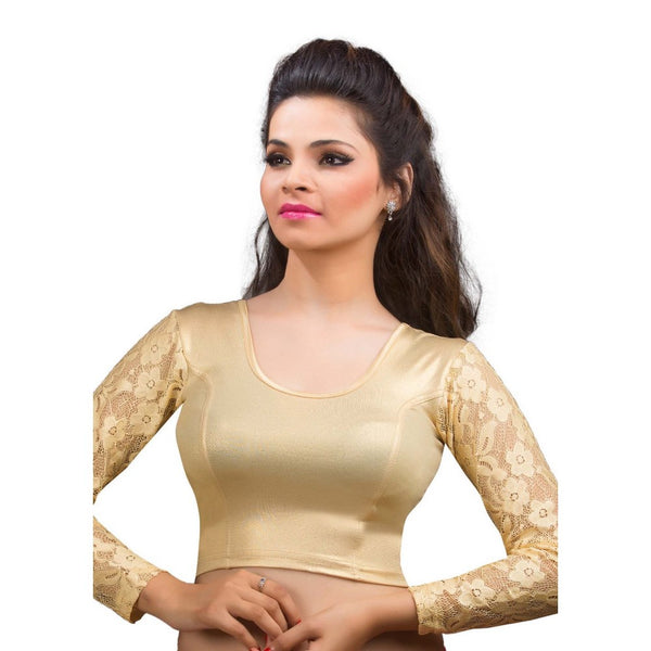 Designer Indian Gold Shimmer Non-Padded Stretchable Full Sleeves Saree Blouse Crop Top (A-19)
