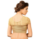 Designer Cooper Non-Padded Stretchable Sweetheart Neckline With Short Netted Sleeves Saree Blouse Crop Top (A-23-Cooper)