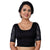 Designer Black Lycra Non-Padded Stretchable With Elbow Length Net Sleeves Saree Blouse Crop Top (A-26-Black)
