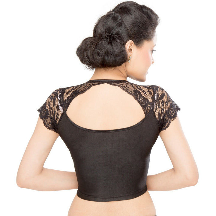 Lace Net Half Top Stretchable Non Padded Bra / Crop Top Bra