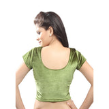 Designer Indian Mehendi-Green Strech Velvet Non-Padded Stretchable Half Sleeves Saree Blouse Crop Top (A-9)