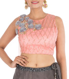 Hand Embroidered Charcoal Grey Lehenga With Light Pink Blouse