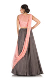 Hand Embroidered Charcoal Grey Lehenga With Light Pink Blouse