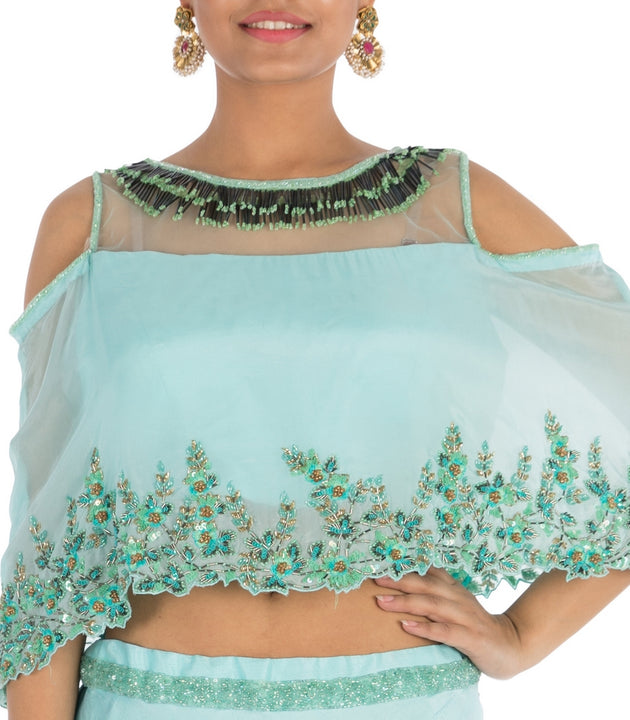 Hand Embroidered Sea Blue Lehenga Set