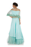 Hand Embroidered Sea Blue Lehenga Set