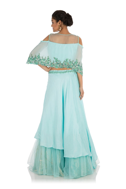 Hand Embroidered Sea Blue Lehenga Set