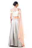 Hand Embroidered Off White Blouse With A Light Grey Lehenga