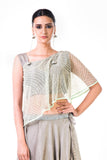 One Shoulder Cape Style Blouse And Embroidered Lehenga