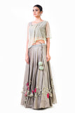 One Shoulder Cape Style Blouse And Embroidered Lehenga