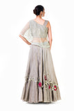 One Shoulder Cape Style Blouse And Embroidered Lehenga