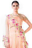 Peach Sequins Work Embroidered Blouse And Peach Lehenga With Thread Work Embroidery