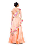 Peach Sequins Work Embroidered Blouse And Peach Lehenga With Thread Work Embroidery