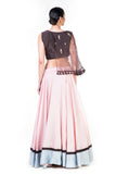 Hand Embroidered Brown & Blush Pink Asymmetrical Cape Lehenga