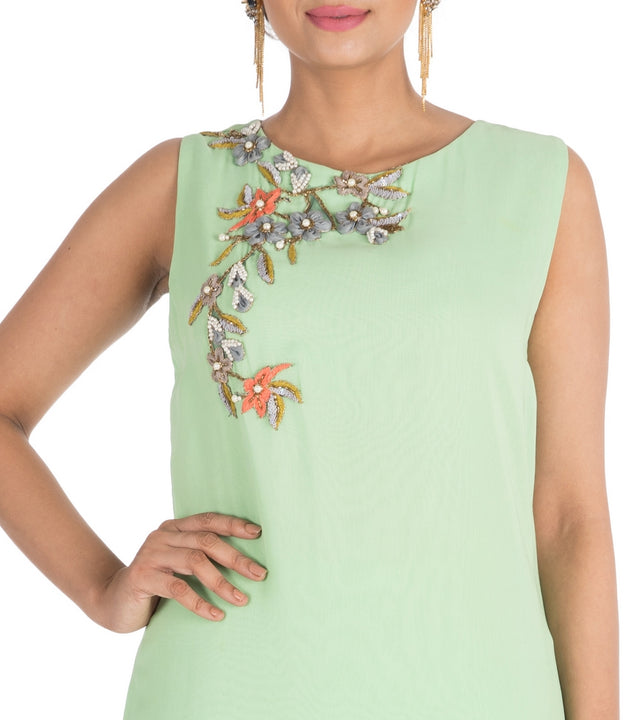 Hand Embroidered Light Green Palazzo Set