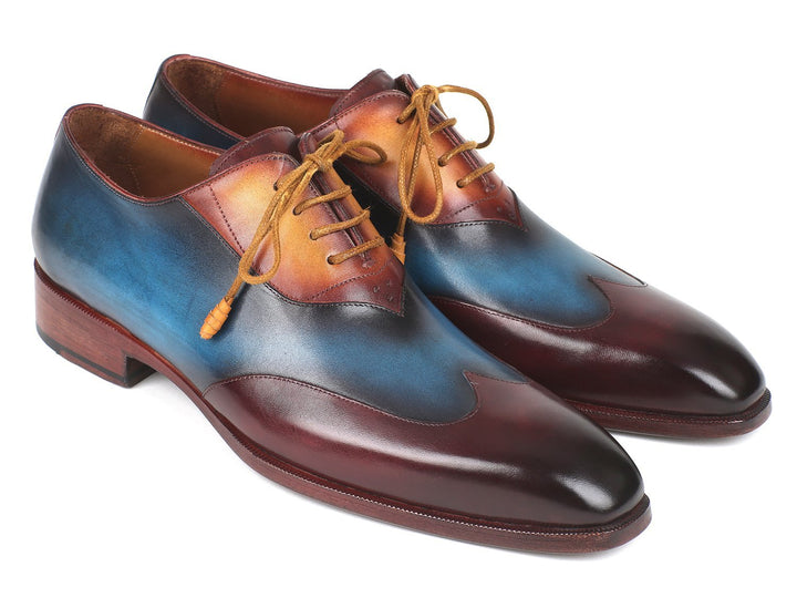 Paul Parkman Three Tone Wingtip Oxfords Bordeaux & Blue & Camel Shoes (ID#AL3249TU) Size 11.5 D(M) US