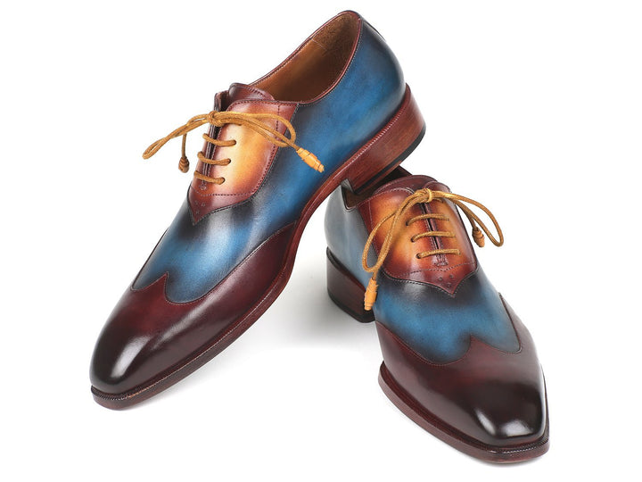 Paul Parkman Three Tone Wingtip Oxfords Bordeaux & Blue & Camel Shoes (ID#AL3249TU)