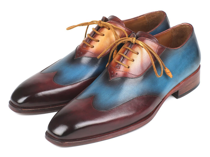 Paul Parkman Three Tone Wingtip Oxfords Bordeaux & Blue & Camel Shoes (ID#AL3249TU) Size 6.5-7 D(M) US