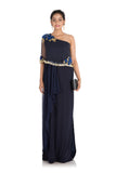 Hand Embroidered Midnight Blue Pleated Dress