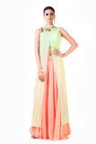 Embroidered Lime Green Overlapped Crop Top With Peach Palazzo Pant