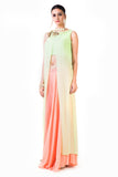 Embroidered Lime Green Overlapped Crop Top With Peach Palazzo Pant