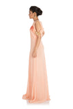 Hand Embroidered Light Peach Long Cold Shoulder Dress