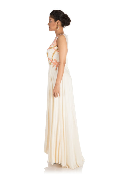 Hand Embroidered Off-White Gown