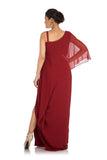 Hand Embroidered Wine colorOne Sided Cape Dress