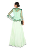 Hand Embroidered Sea Green Flare Gown With Dark Green Cape