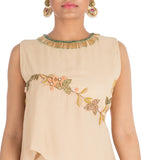 Hand Embroidered Light Beige Double Layered Dress