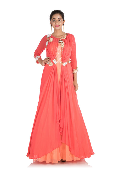 peach layered dress Beaded Sweetheart Peach Flounce Layered Tulle Prom Dress