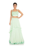 Hand Embroidered Mint Green Lehenga Set