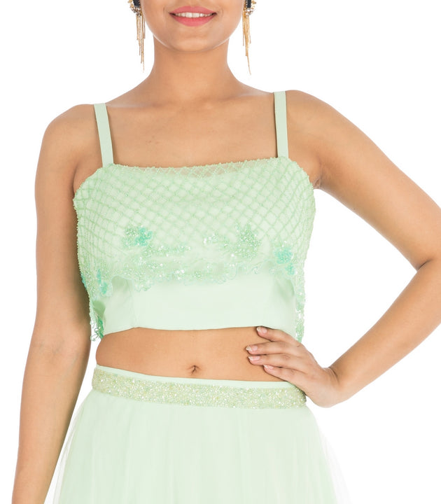 Hand Embroidered Mint Green Lehenga Set