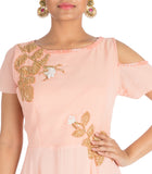 Hand Embroidered Light Blush Peach Dress