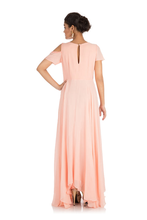 Hand Embroidered Light Blush Peach Dress
