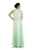 Hand Embroidered Light Green One Sided Cape Dress
